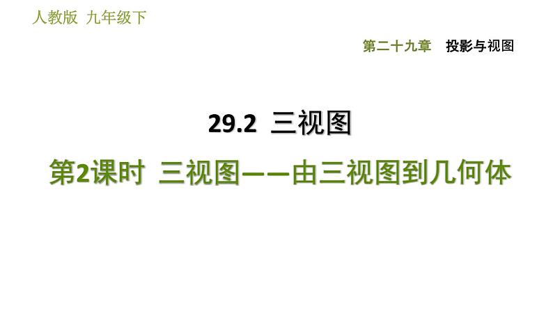 2021—2022学年人教版九年级下册数学课件 第29章 29.2.2  三视图——由三视图到几何体第1页