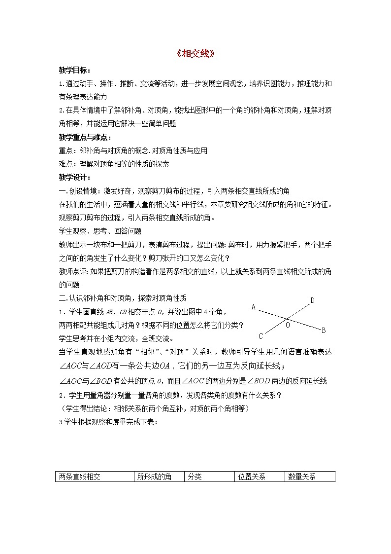 第1套人教初中数学七下《5.1.1 相交线》教案101