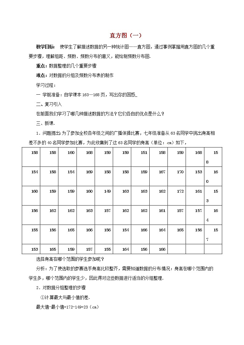 第3套人教初中数学七下  10.2 直方图教案1第1页