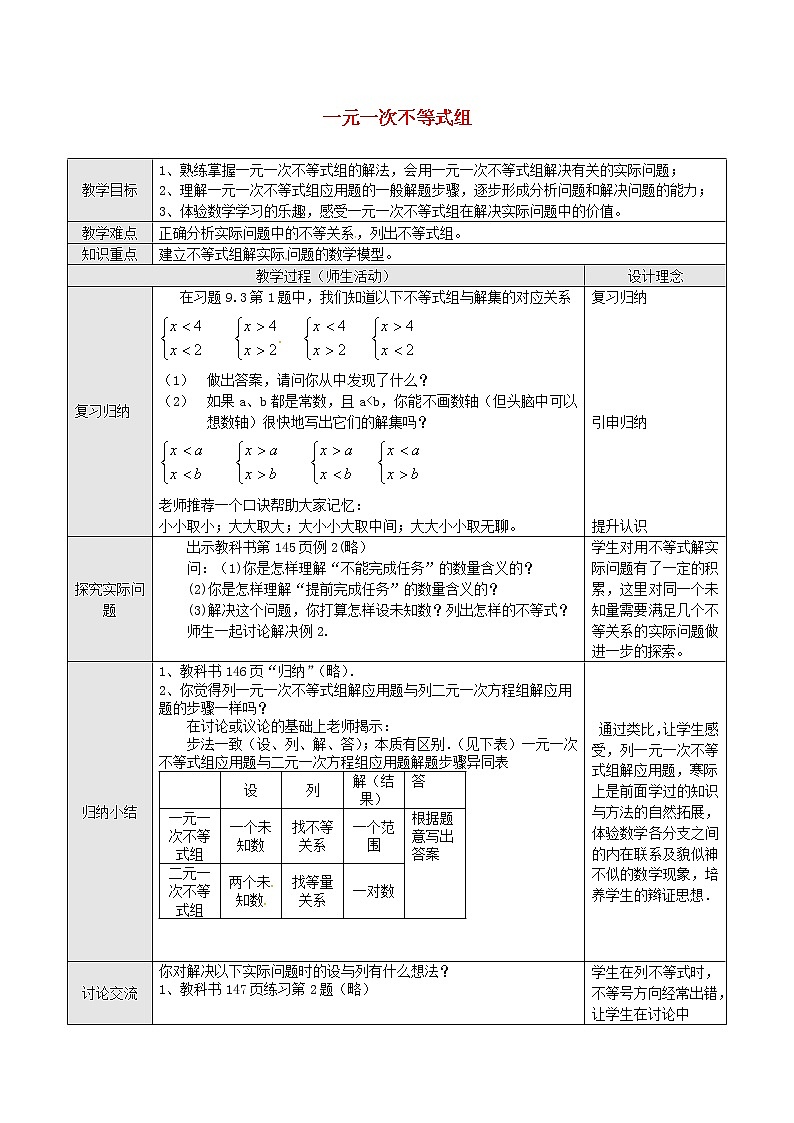 第5套人教初中数学七下  9.3 一元一次不等式组教案2第1页