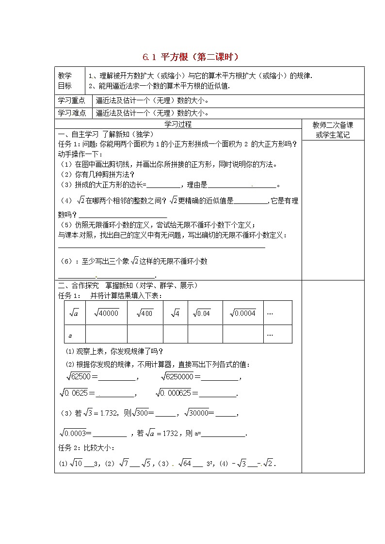第7套人教初中数学七下  6.1 平方根（第2课时）教案01