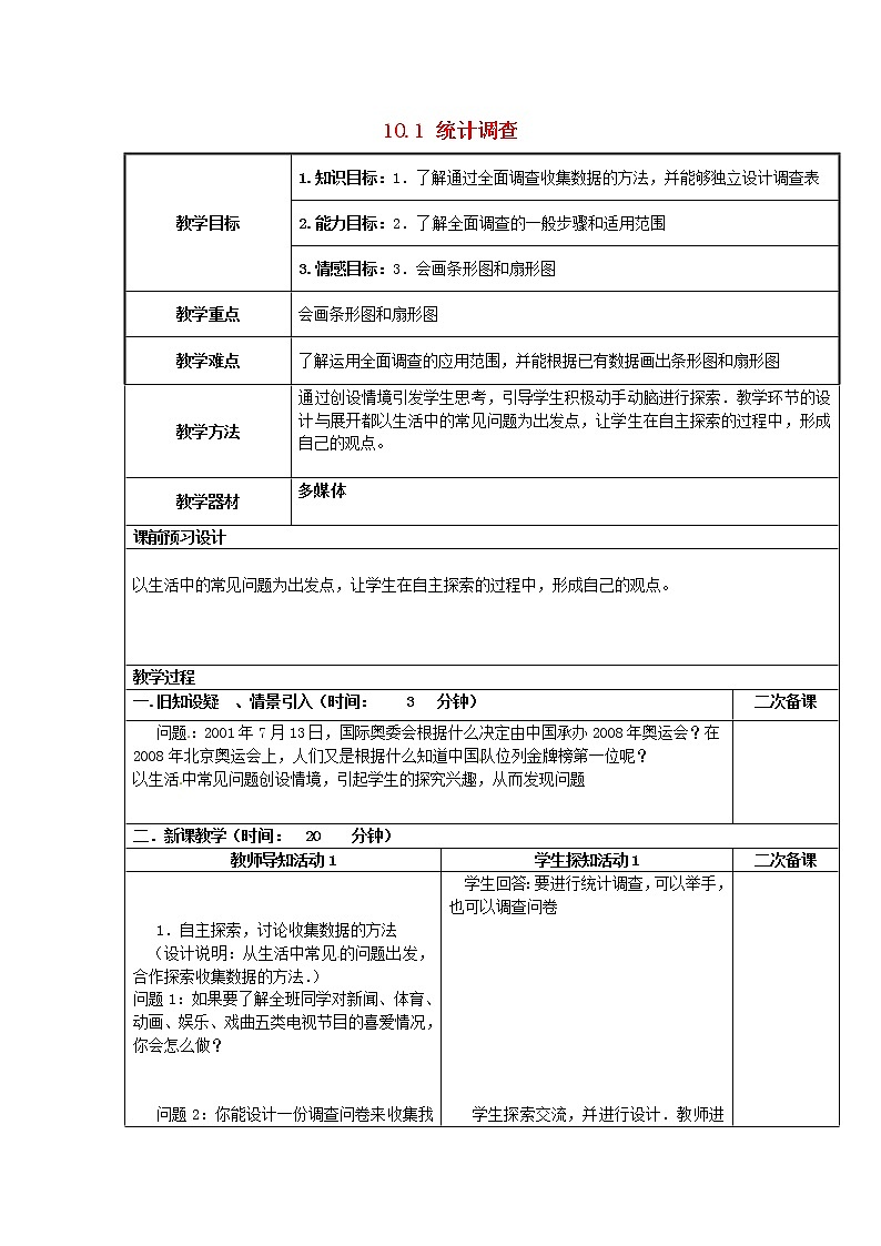 第8套人教初中数学七下  10.1 统计调查教案101
