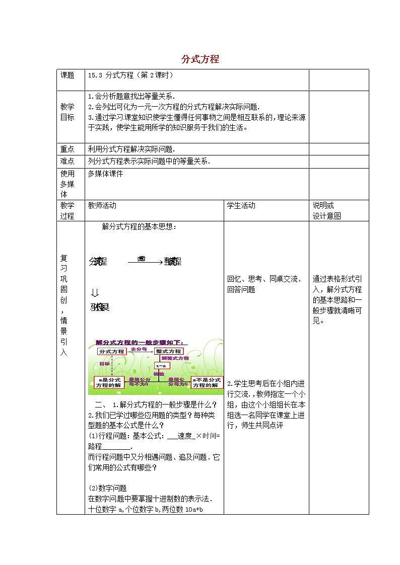 第6套人教初中数学八上  15.3 分式方程（第2课时）教案01