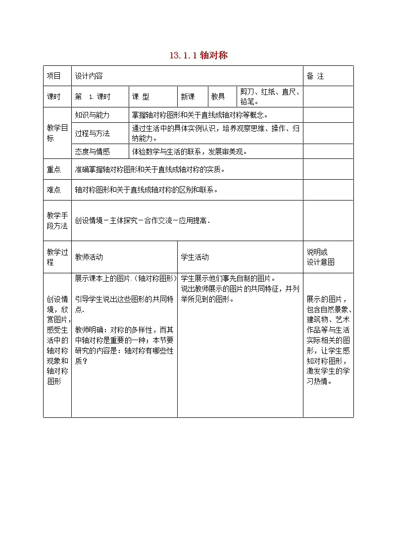 第6套人教初中数学八上  第十二章 1.13.1 轴对称教案01