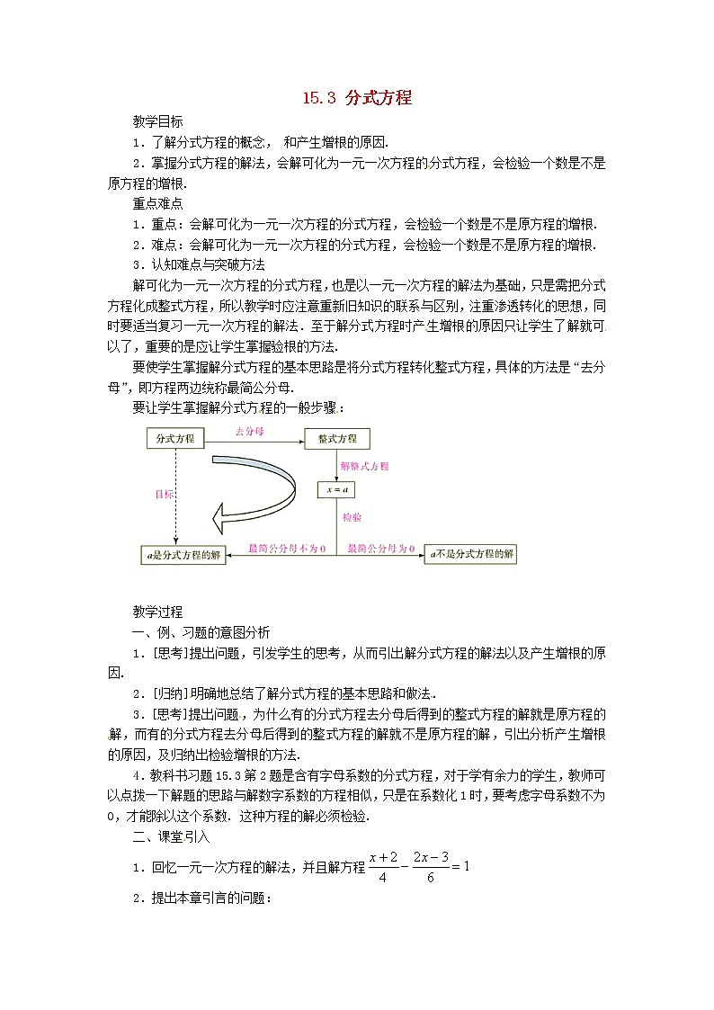 第8套人教初中数学八上 15.3 分式方程（第1课时）教案01