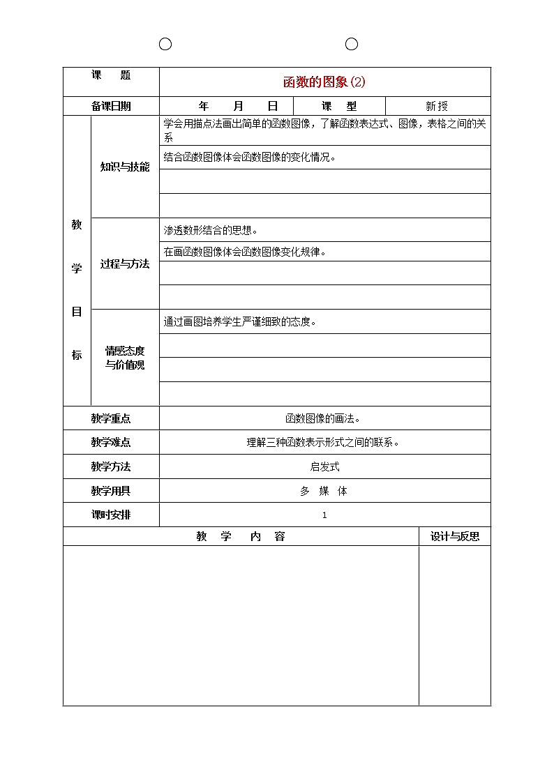 第1套第2套人教初中数学八下  19.1.2 函数的图象教案2第1页