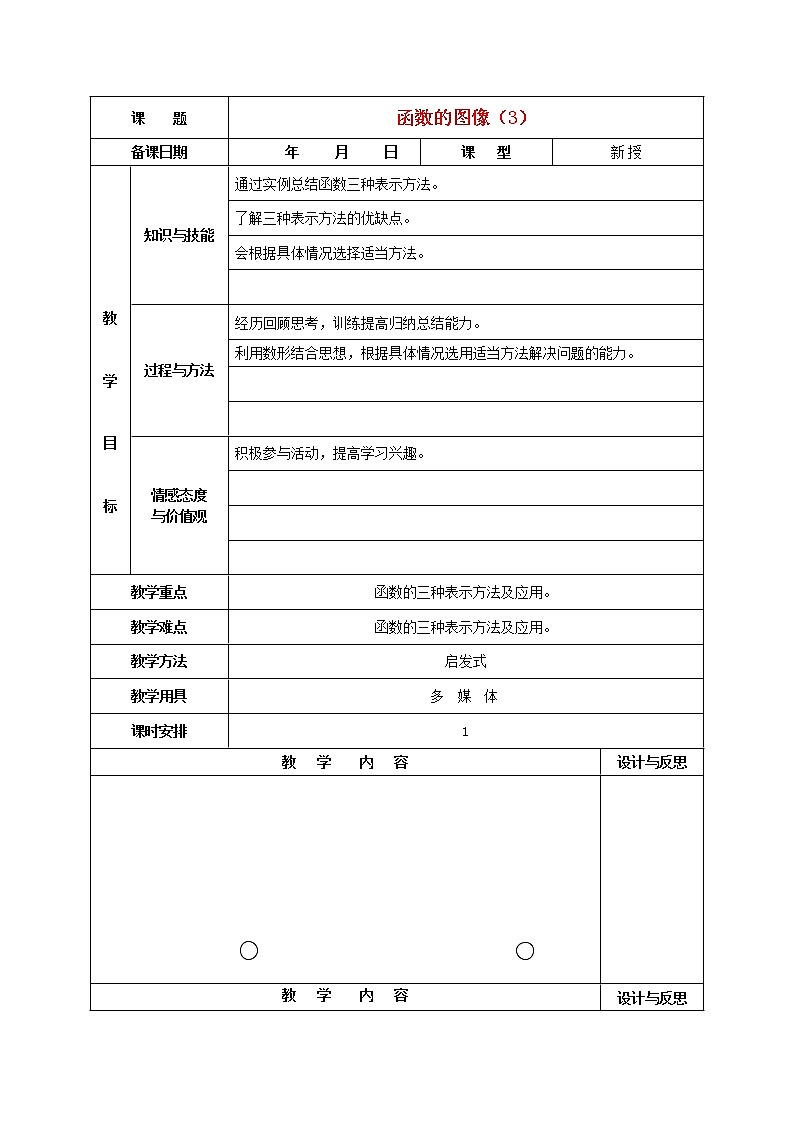 第1套第2套人教初中数学八下  19.1.2 函数的图象教案3第1页