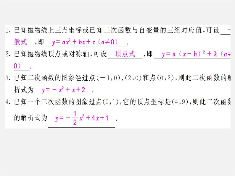 第2套人教初中数学九上  22.1.4 用待定系数法求二次函数的解析式（第2课时）课件第2页