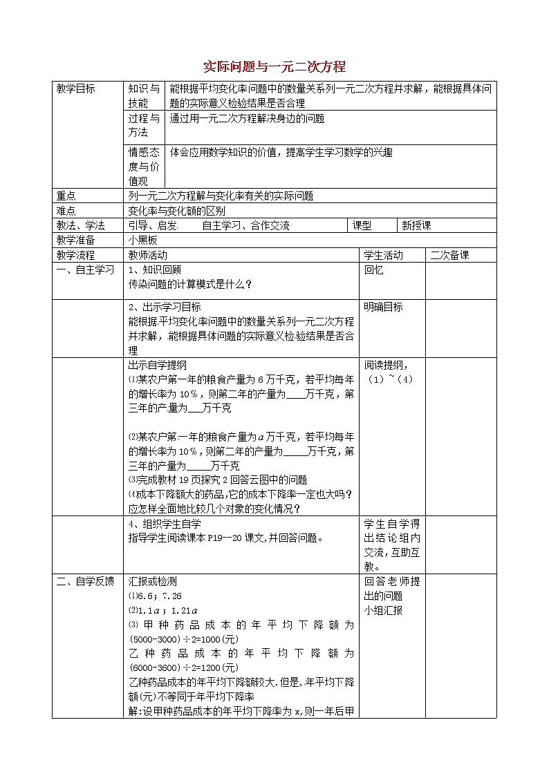 第8套人教初中数学九上  21.3 实际问题与一元二次方程教案201