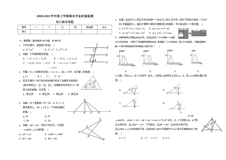上学期期末初二数学试题  2020-2021学年度上学期期末学业质量监测-学生用卷及答案第1页