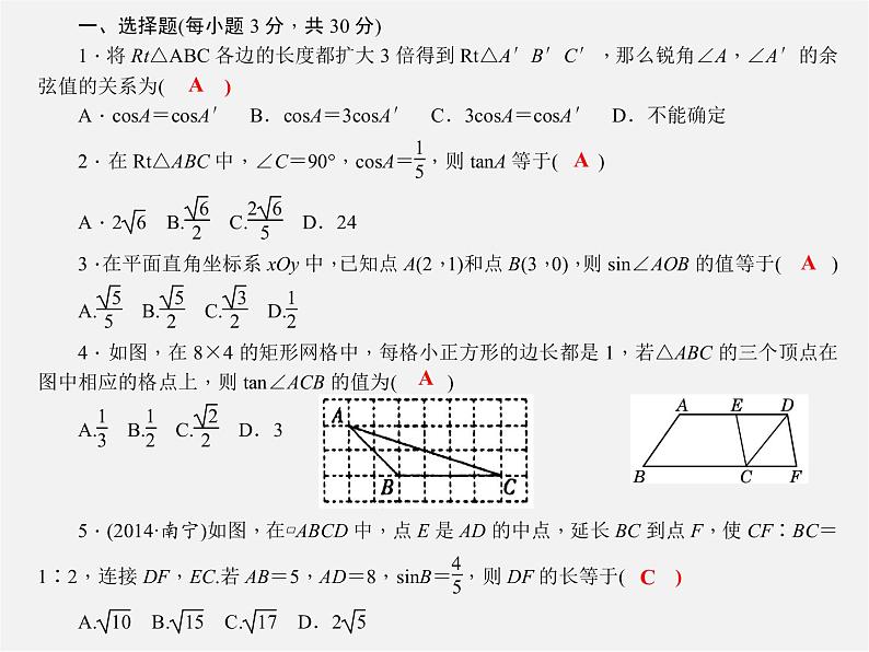 第1套 第二十八章 锐角三角函数单元清课件02