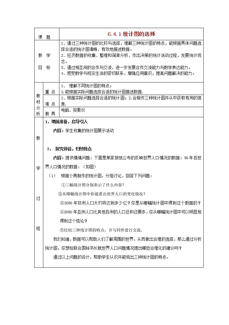 北师大初中数学七上《6.4 统计图的选择》word教案 (3)第1页