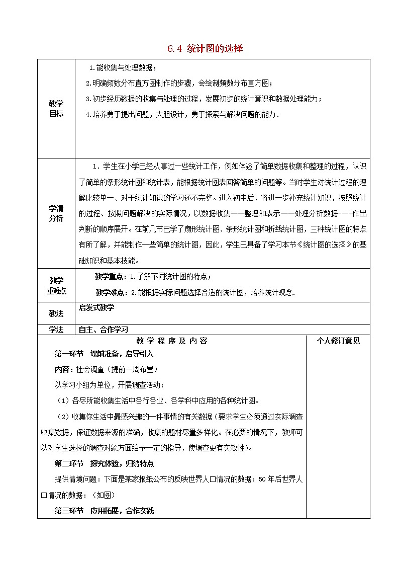 北师大初中数学七上《6.4 统计图的选择》word教案 (5)第1页