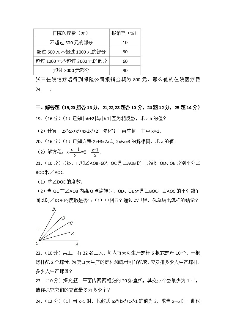 人教版七年级上册数学期末试卷整理（10套）第3页