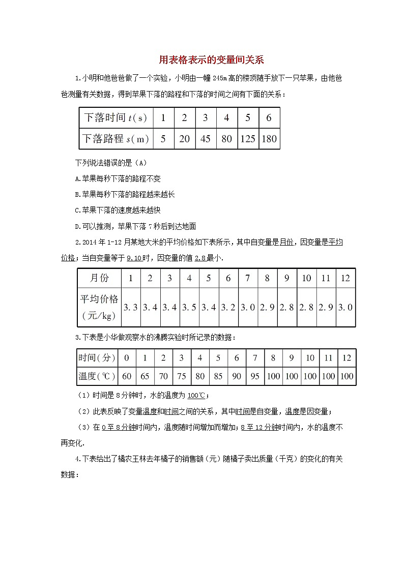 北师大初中数学七下《3.1用表格表示的变量间关系》word教案 (4)01