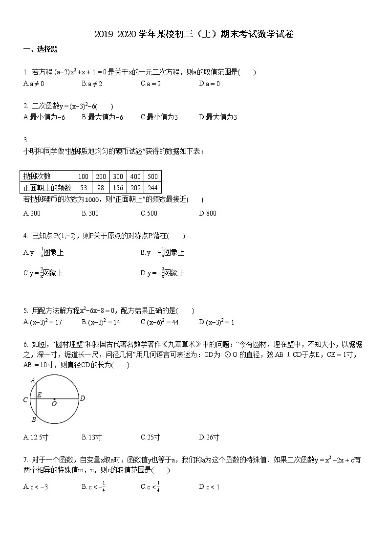 2019-2020学年初三（上）期末考试数学试卷第1页
