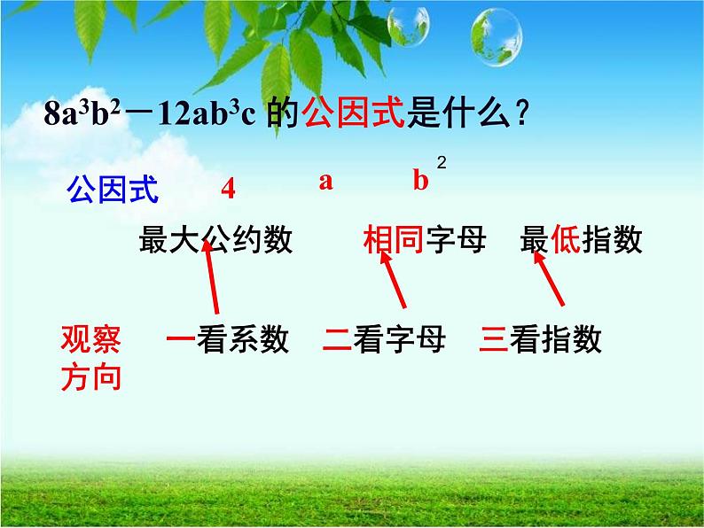 初中数学人教版八年级上册14.3.1 提公因式法1课件08