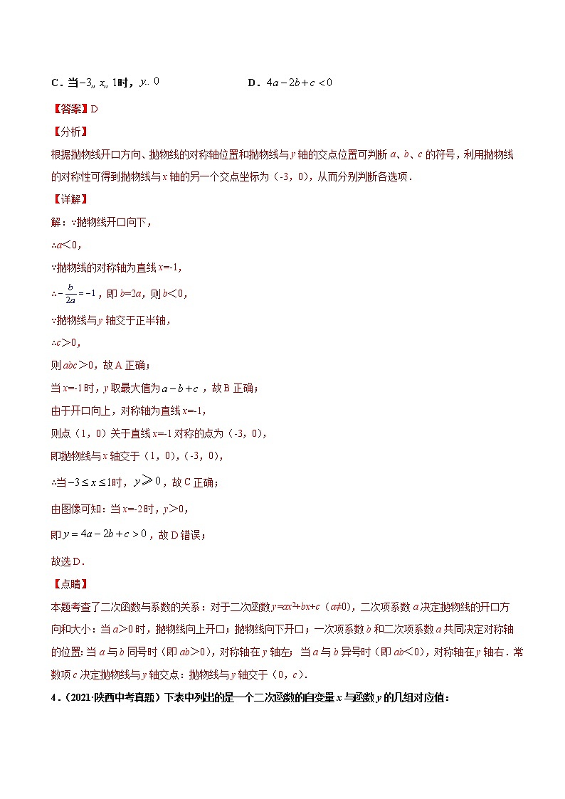 专题13二次函数图象性质与应用（共38题）-2021年中考数学真题分项汇编（解析版）【全国通用】03