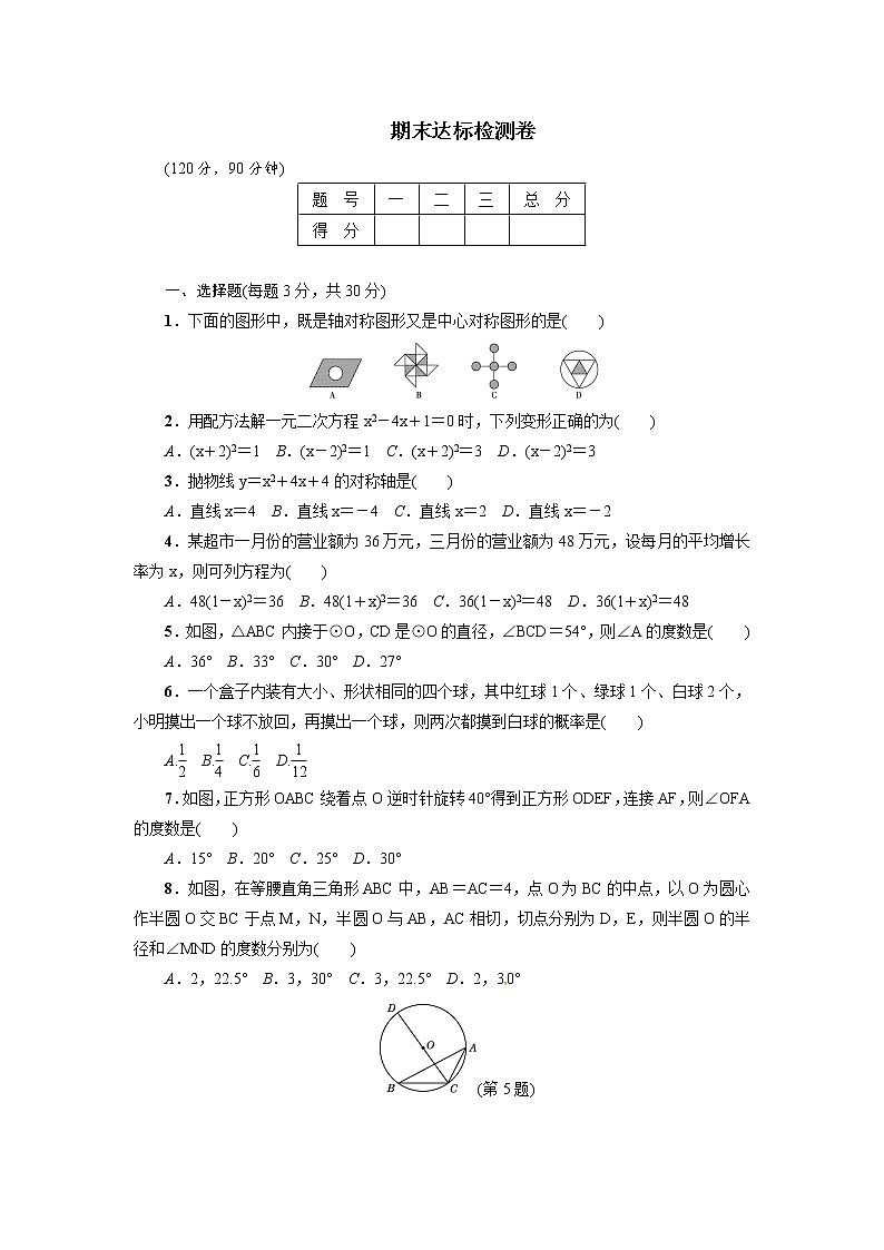 【人教版】九年级上期末数学试卷4（教培机构复习专用）第1页
