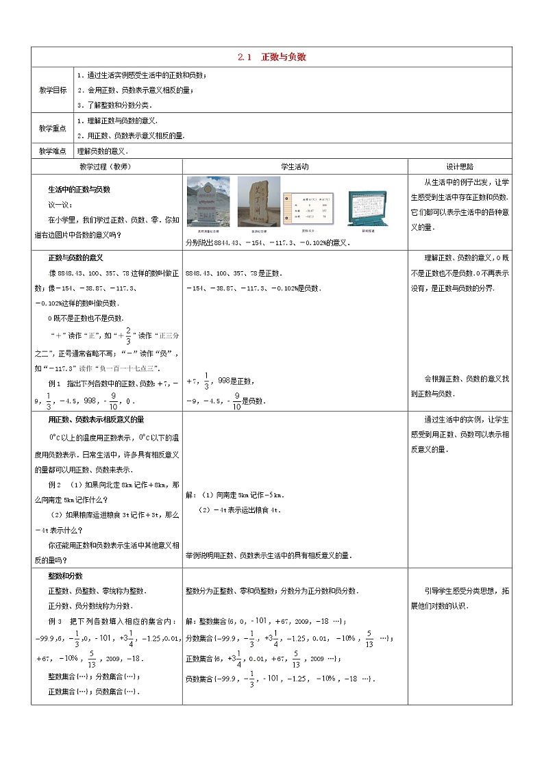 苏科初中数学七上《2.1 正数与负数》word教案 (1)01