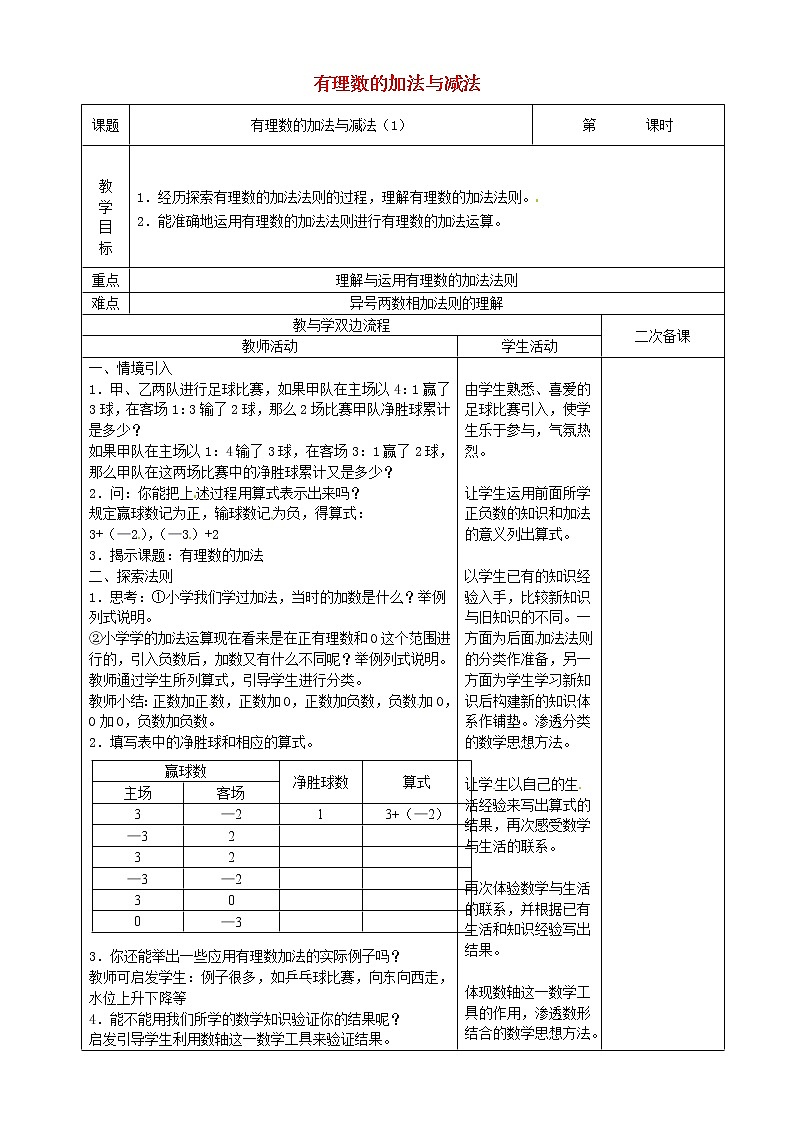 苏科初中数学七上《2.5 有理数的加法与减法》word教案 (6)第1页