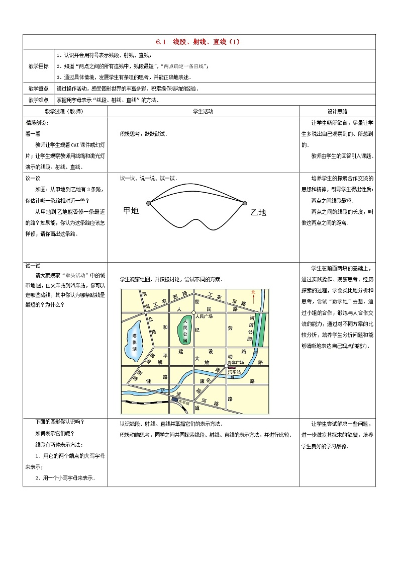 苏科初中数学七上《6.1 线段 射线 直线》word教案 (1)01