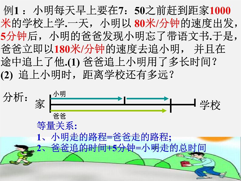 北师大初中数学七上《5.6 应用一元一次方程—追赶小明》PPT课件 (3)第8页