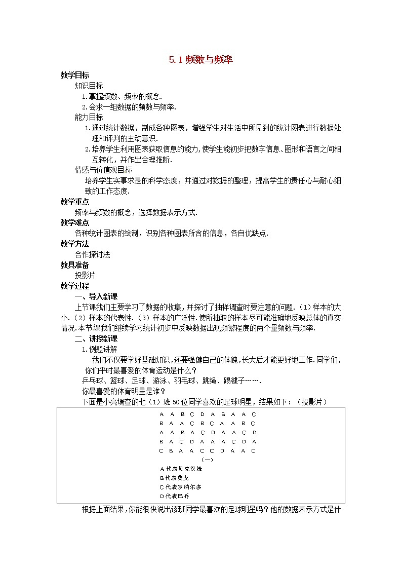 湘教初中数学八下《5.1频数与频率》word教案 (1)01
