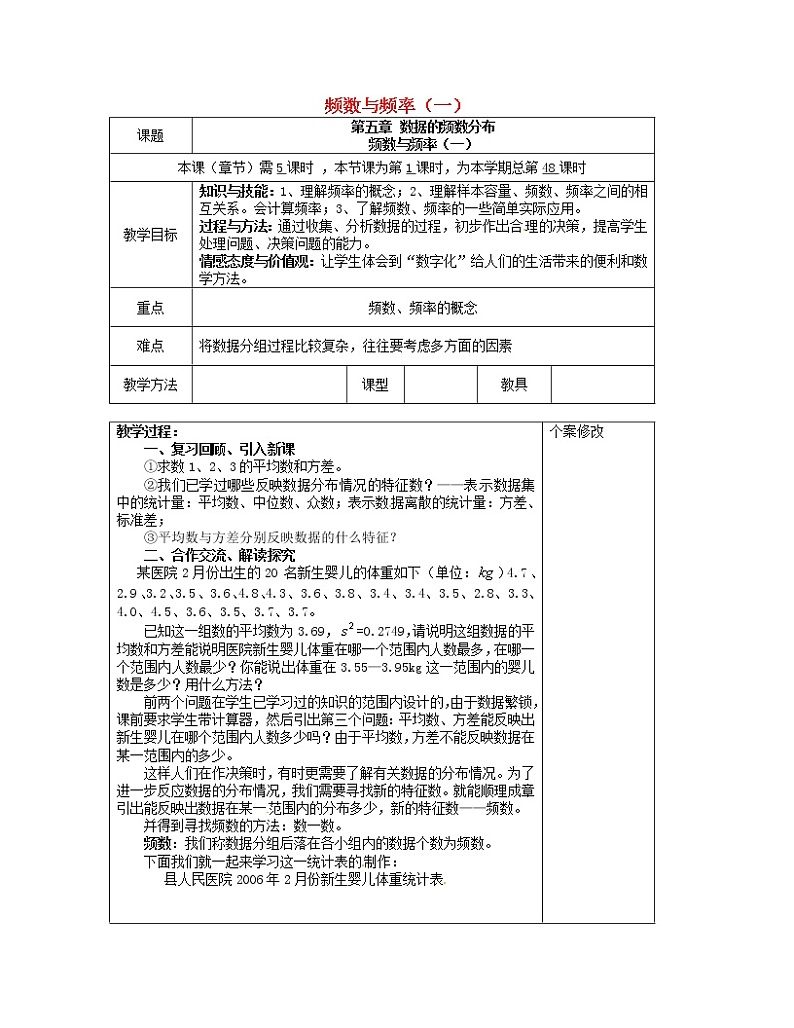 湘教初中数学八下《5.1频数与频率》word教案 (3)01