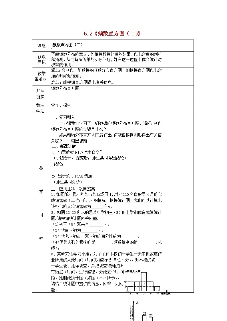 湘教初中数学八下《5.2频数直方图》word教案 (3)01