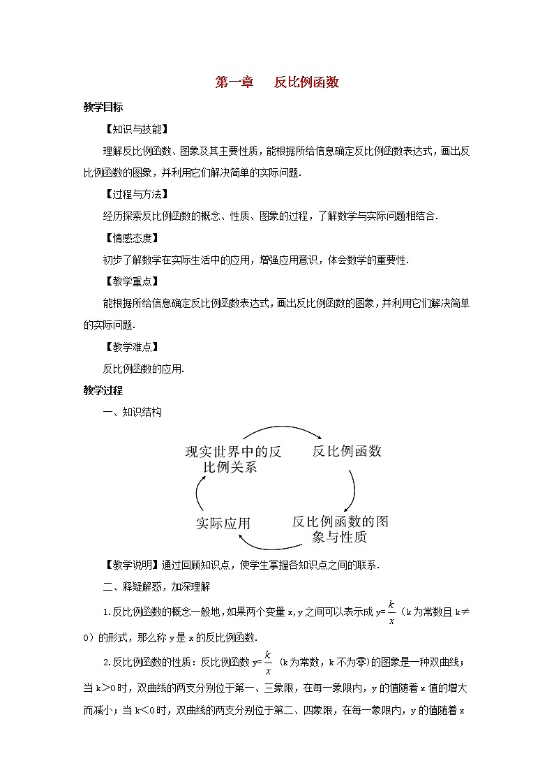 湘教初中数学九上《1.0第1章反比例函数》word教案01