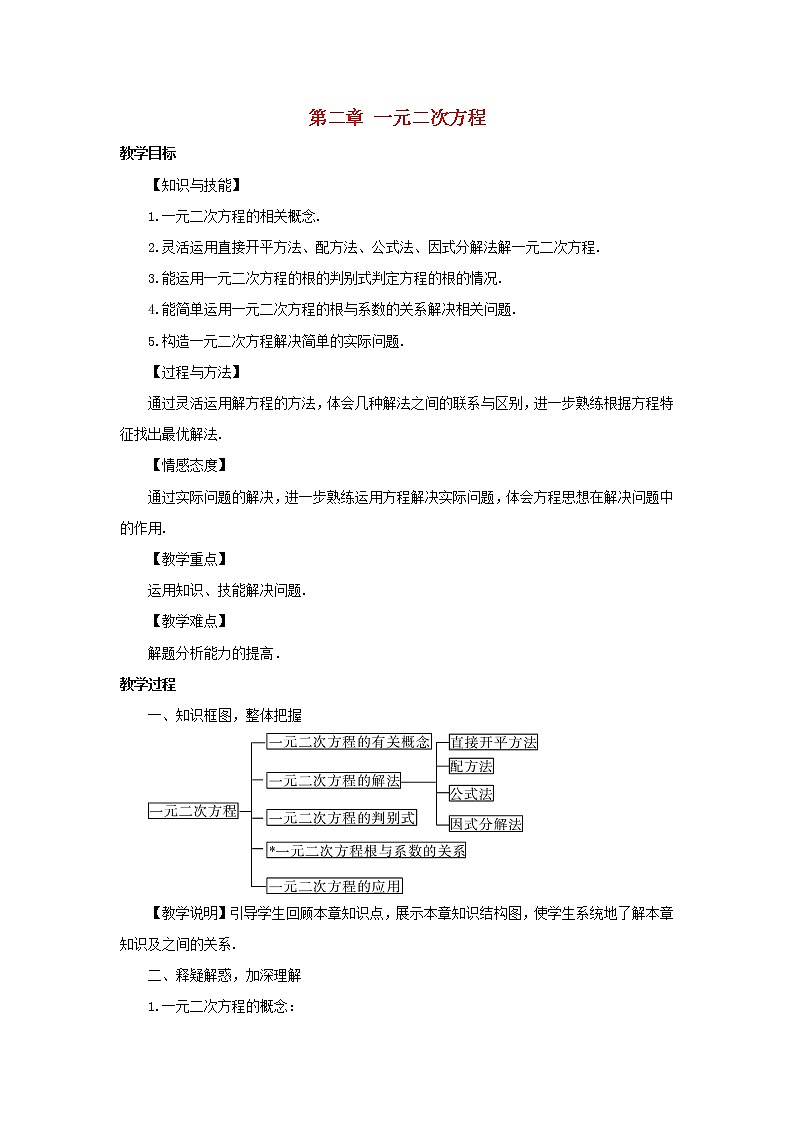 湘教初中数学九上《2.0第2章一元二次方程》word教案第1页