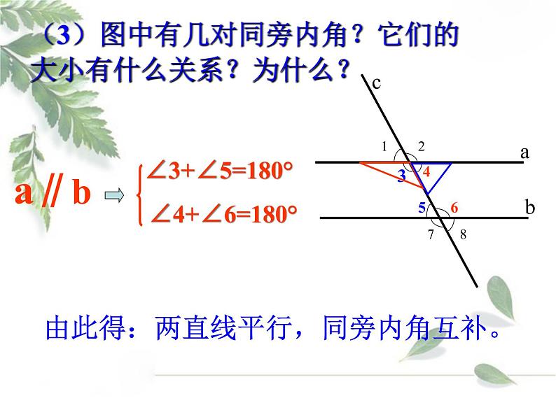 2021-2022学年度北师大版七年级数学下册课件 2.3 平行线的特征 1第7页