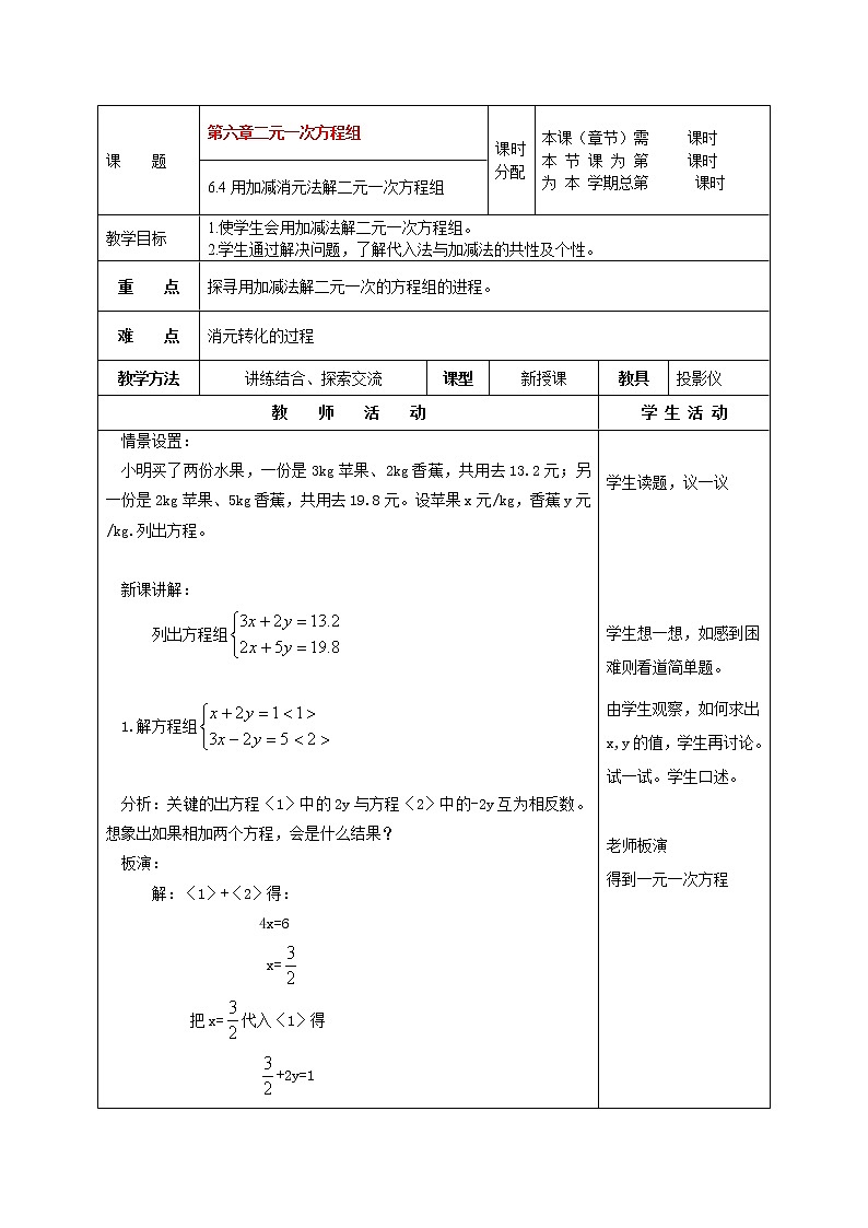 北京课改初中数学七下《5.4用加减消元法解二元一次方程组》word教案 (6)01