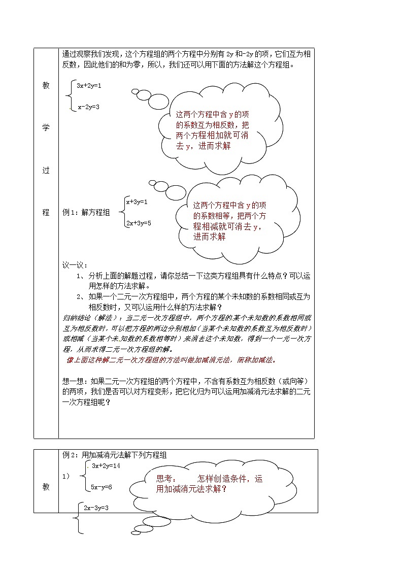 北京课改初中数学七下《5.4用加减消元法解二元一次方程组》word教案 第2页