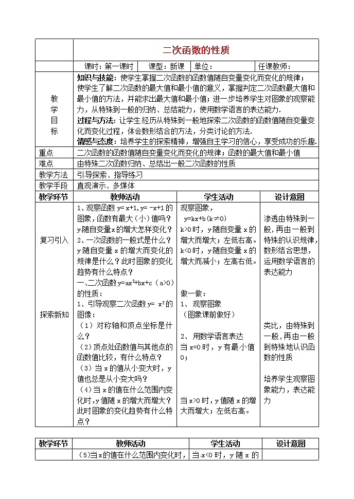 北京课改初中数学九上《20.4二次函数的性质》word教案 (1)01