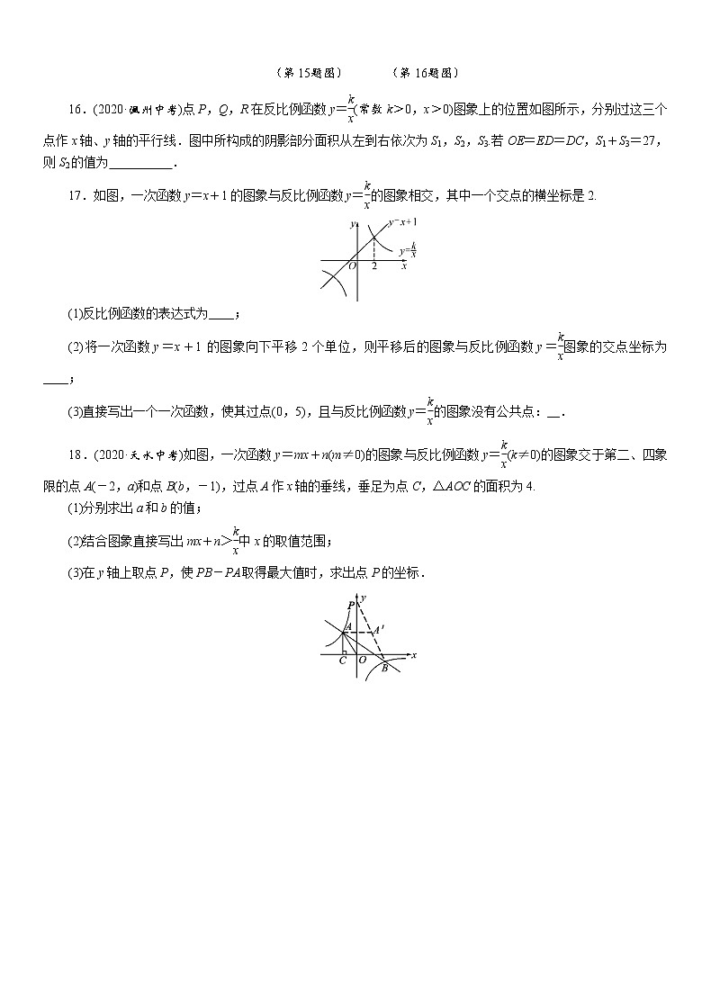 2021年江西省九年级中考数学一轮复习课时训练：　　反比例函数第3页