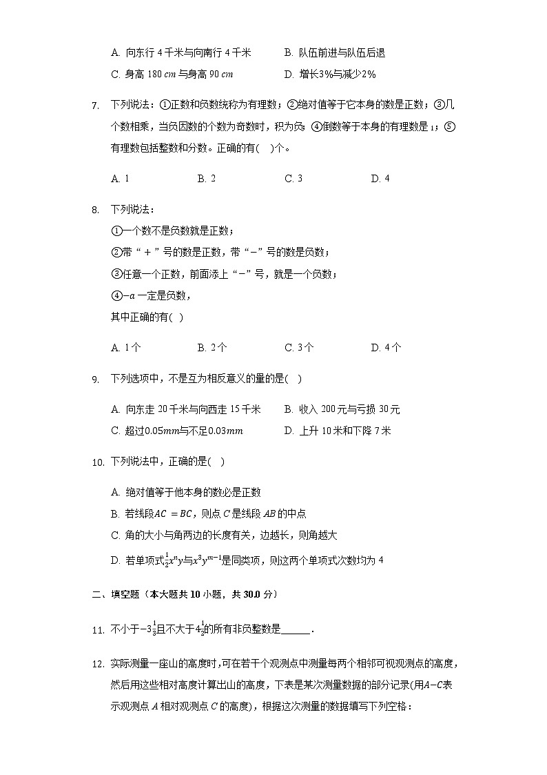 中考数学一轮复习题：正数与负数第2页