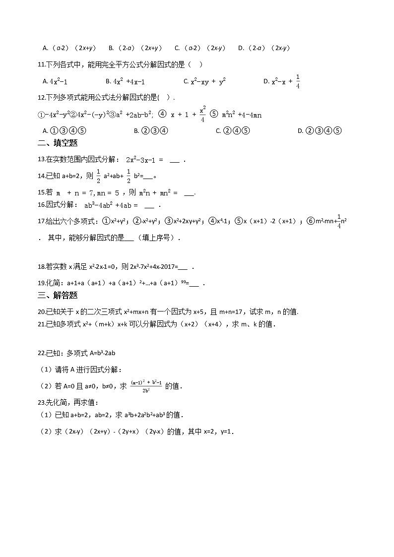 备战2022年中考初中数学人教版一轮复习专题：专题3 整式(2)——乘法公式与因式分解第2页