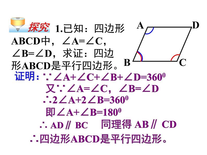 人教版数学八年级下册 19.1.2 平行四边形的判定 课件第7页