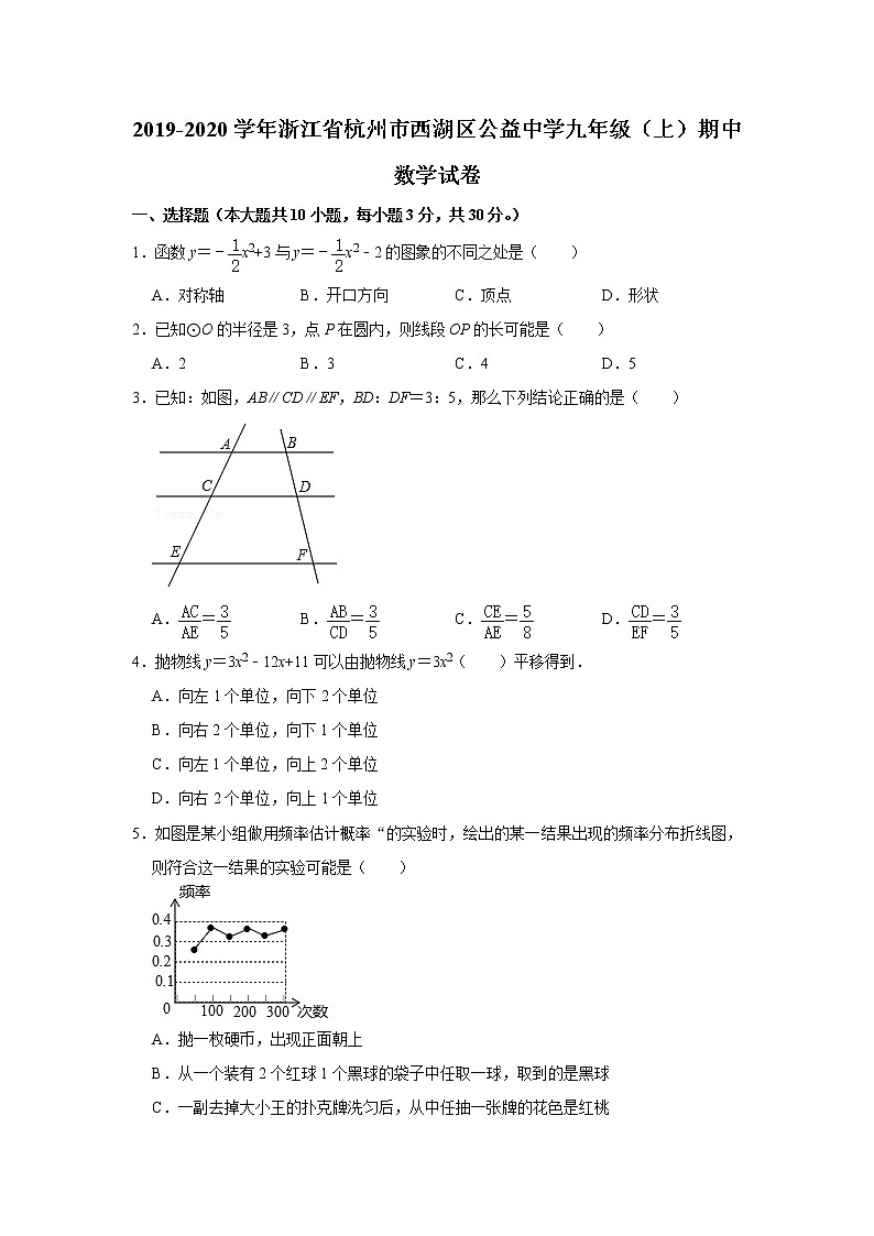 2019-2020学年浙江省杭州市西湖区公益中学九年级（上）期中数学试卷01