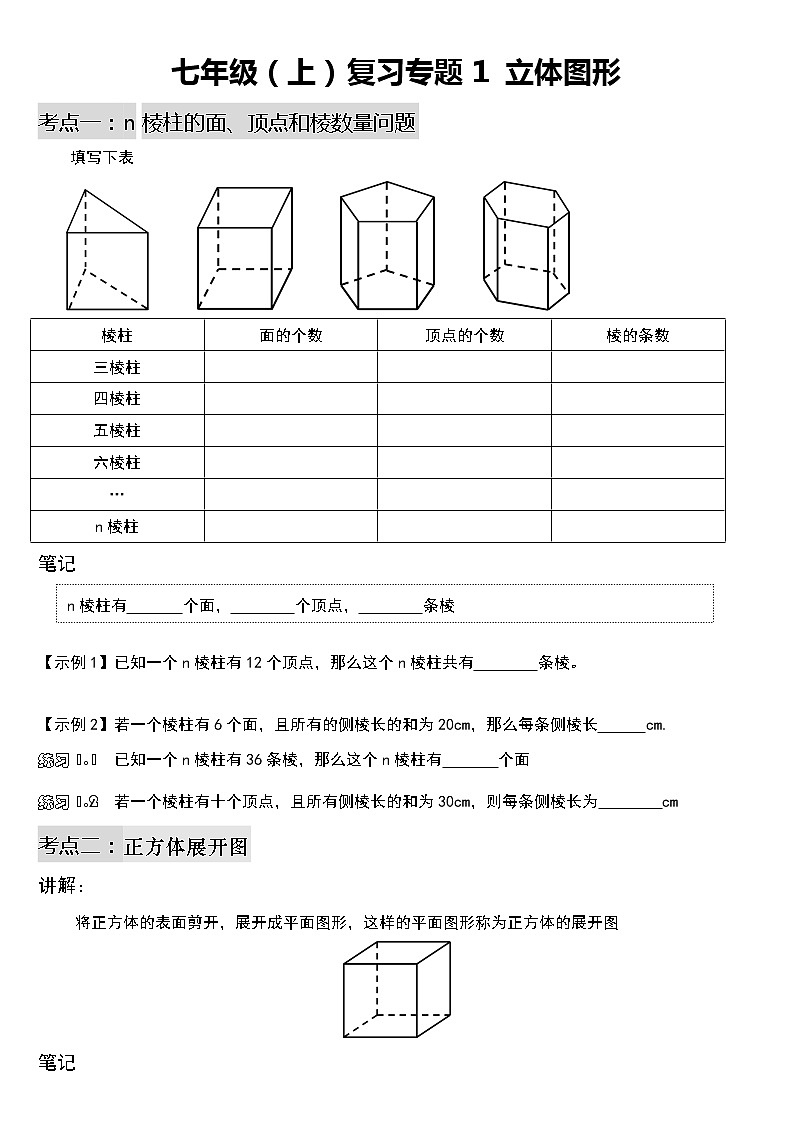 专题1：七年级（上）期末总复习 立体图形第1页