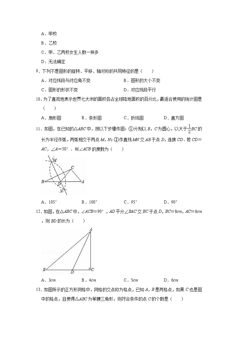 2021-2022学年华东师大版八年级上册数学期末练习试卷（word版 含答案）第2页