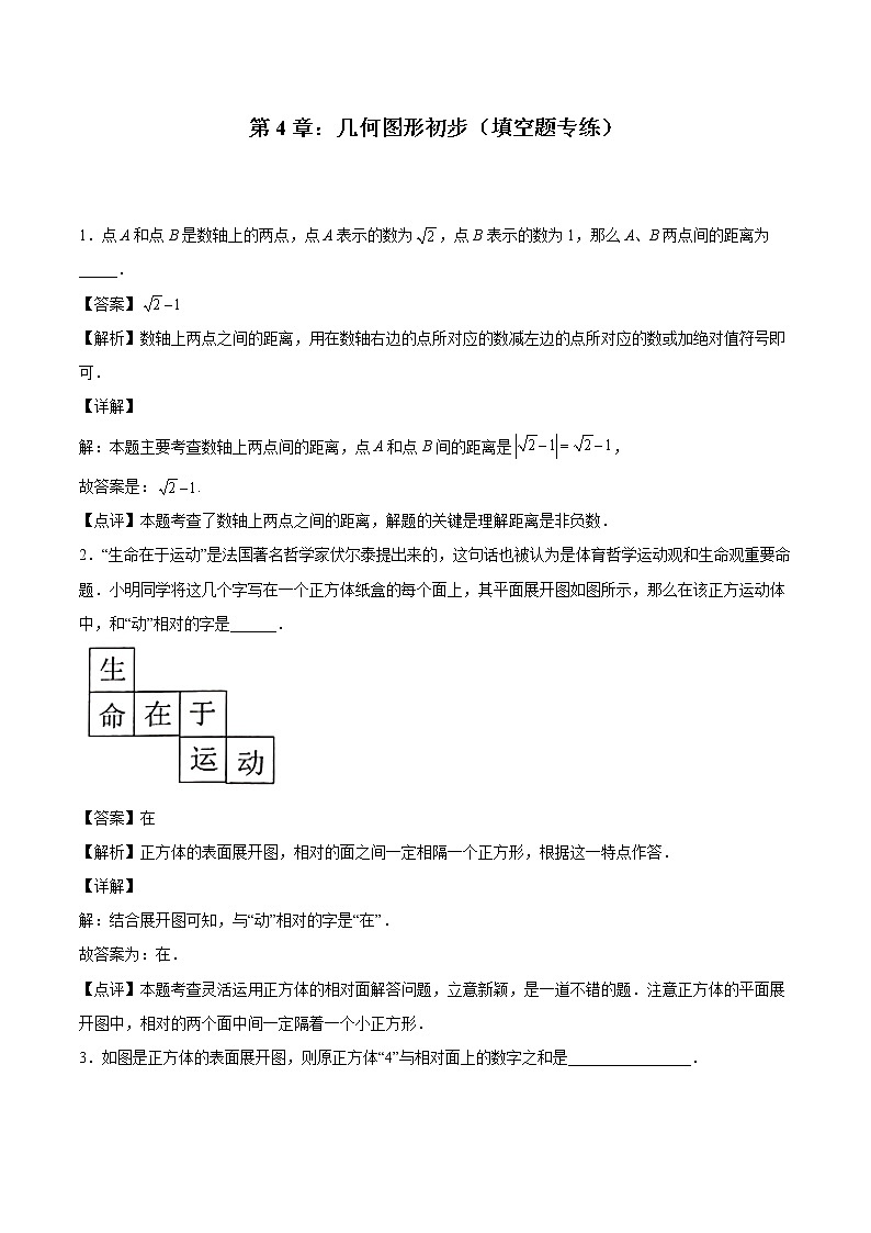 第4章：几何图形初步（填空题专练）（解析版）-期末复习单元冲刺强化练习-2021-2022学年七年级数学人教版第1页