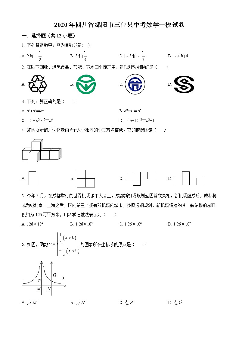 精品解析：2020年四川省绵阳市三台县中考数学一模试题（解析版+原卷版）01