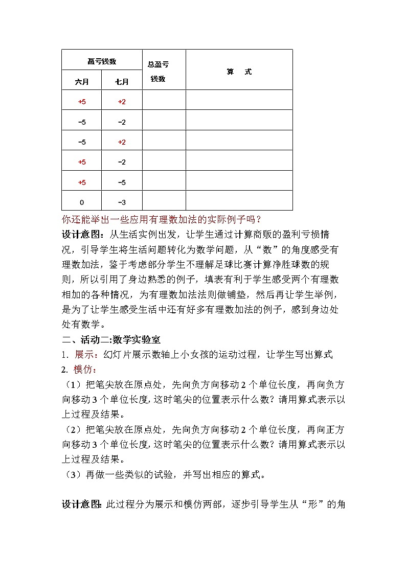 冀教版数学七年级上册 1.5 有理数的加法（教案）第2页