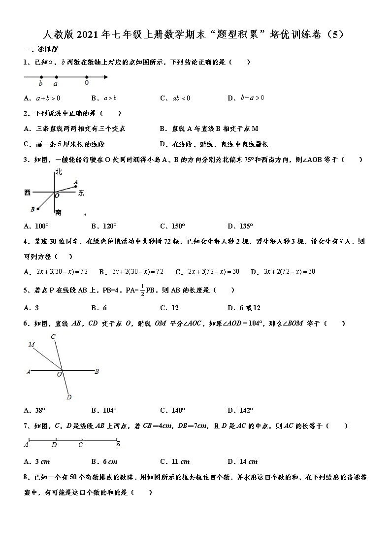 人教版2021年七年级上册数学期末“题型积累”培优训练卷（5） word版，含解析第1页
