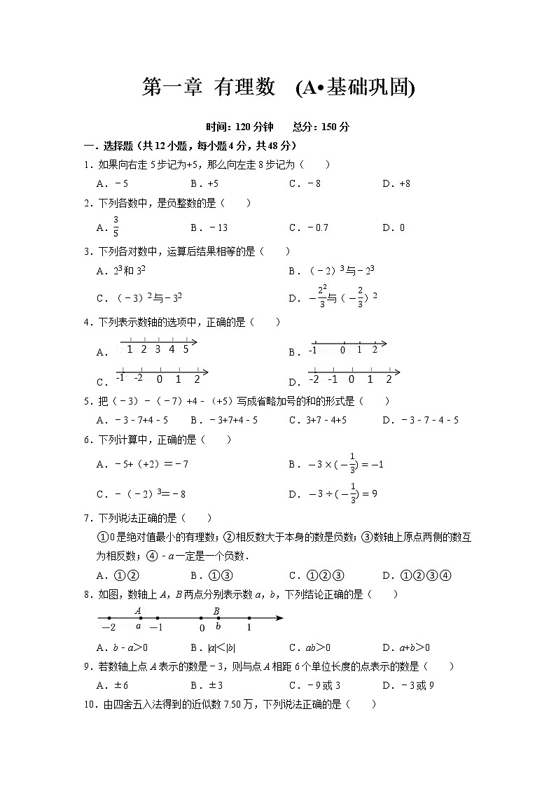 第一章 有理数 (A·基础巩固)-【过关检测】2021-2022学年七年级数学上学期单元测试卷+期末过关卷(人教版)01