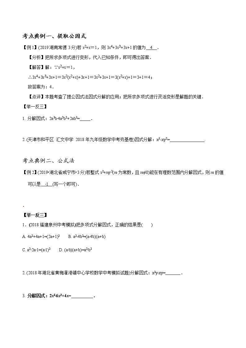 中考数学《一轮专题讲义》（41专题）第04讲 因式分解（原卷版）学案02