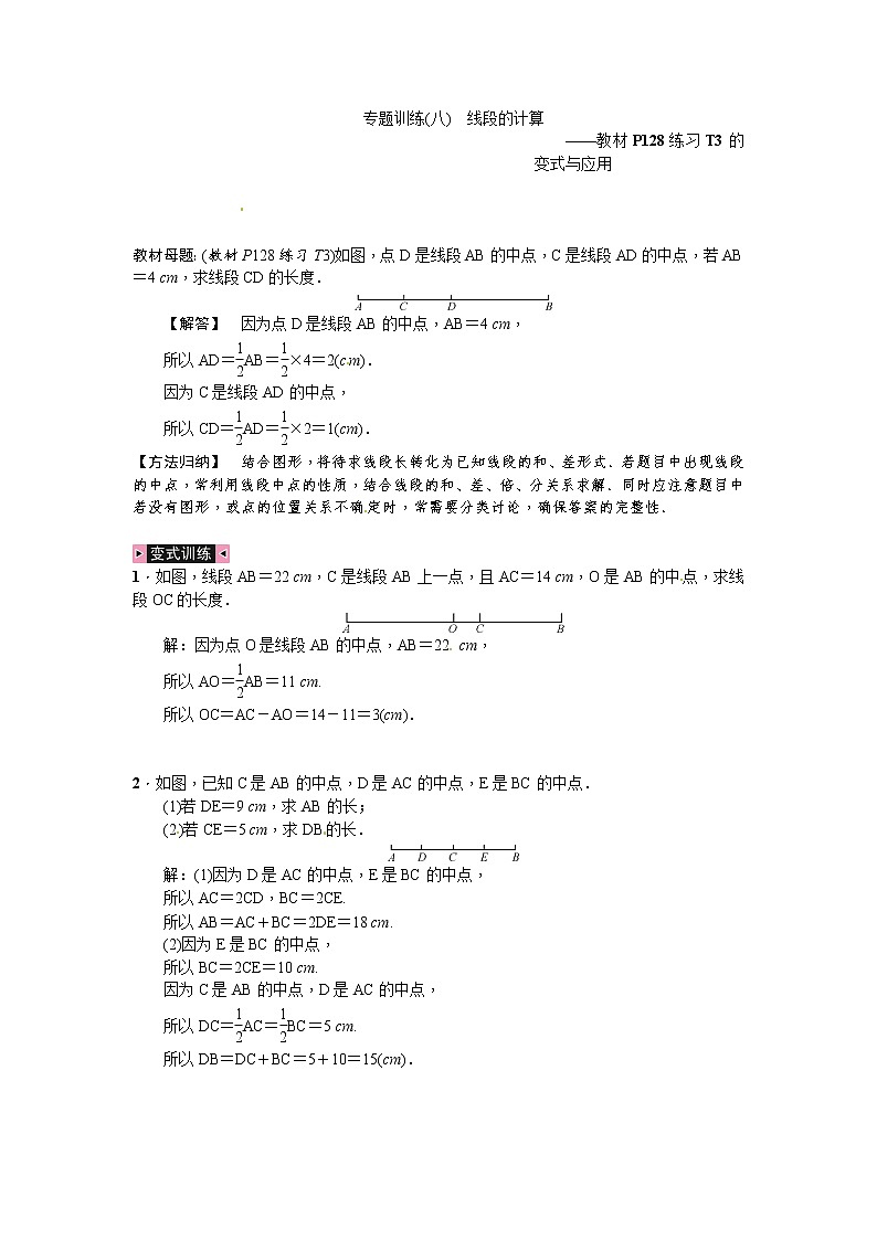 人教版七年级数学上册专题训练：(八)线段的计算01
